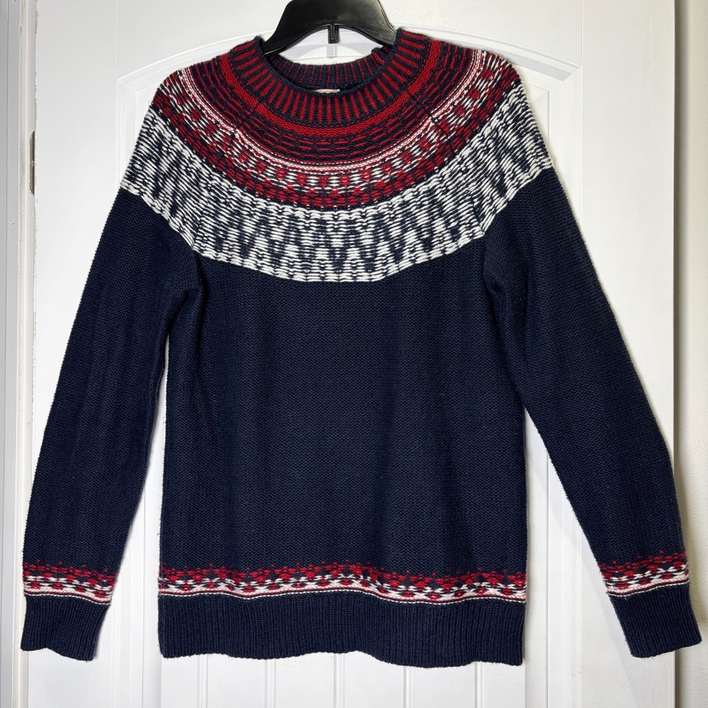 Gap Sweater Women M Navy Red White Reverse Fair Isle Cotton Wool Blend